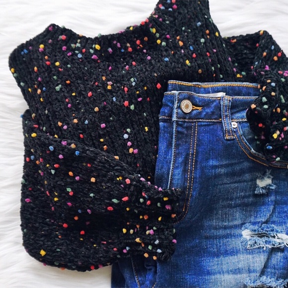 Chenille Confetti Black Turtleneck Sweater - Picture 3 of 7